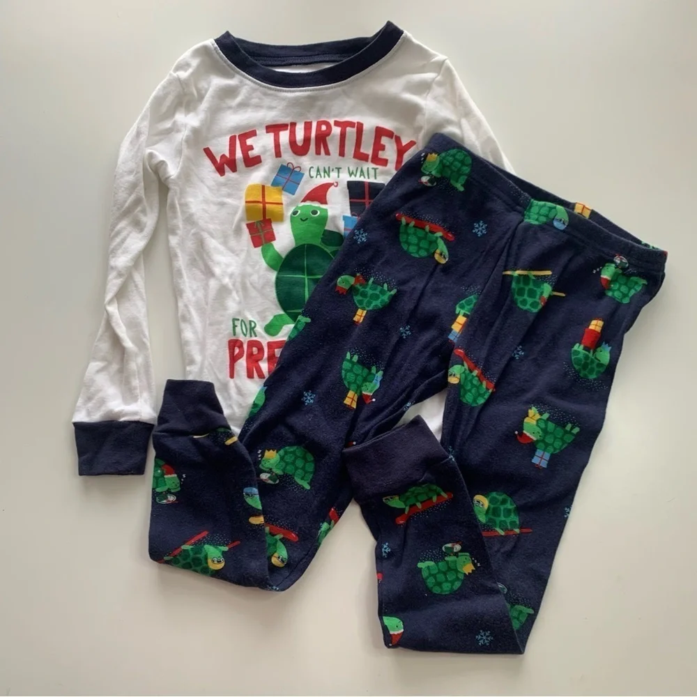 Carter's Turtle Holiday Pajama Set - White and Navy